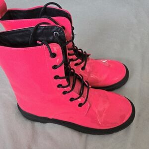 Women's Hot Pink Lace-Up Boots